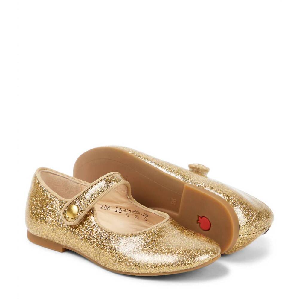 NEW POM D'API girl's daisy glitter lisse mary jane shoe in oro / gold